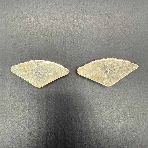 Vintage Sterling Silver Seashell Fan Earrings 925 Nautical Beach Jewelry Hollow - Picture 3 of 8